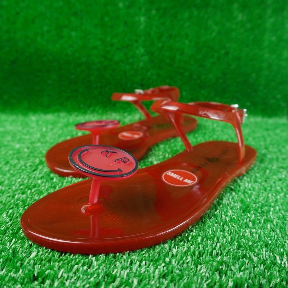 Katy Perry Red The Geli Flat Women's Size 8 Smiley Face Sandals